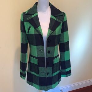 Vintage Navy and Green Plaid Coat Nostalgic 70s Style Phoebe Buffet Look